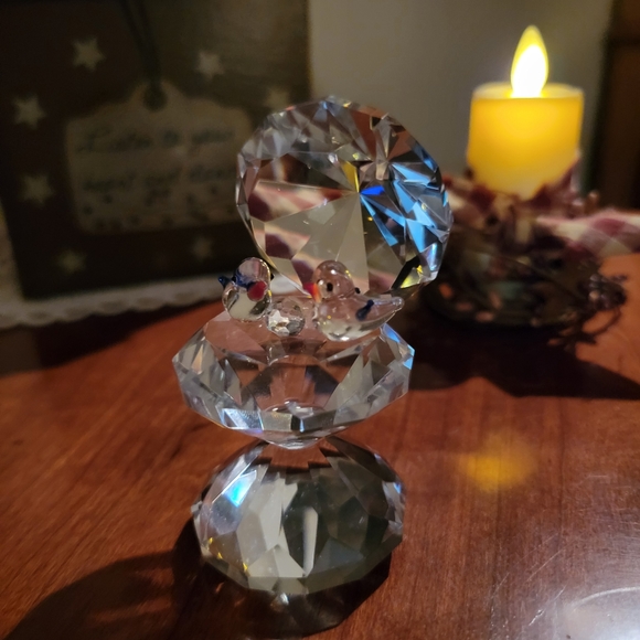 CRYSTAL WORLD ♡ Sweet Vintage Heavy Crystal Bird Bath Two Birds 'n Crystal Ball - Picture 6 of 17
